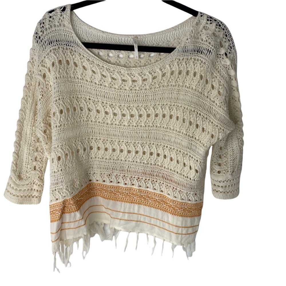 Urban Outfitters Gold & Ivory Knit Pullover Sweater with Fringe Detail Women's S